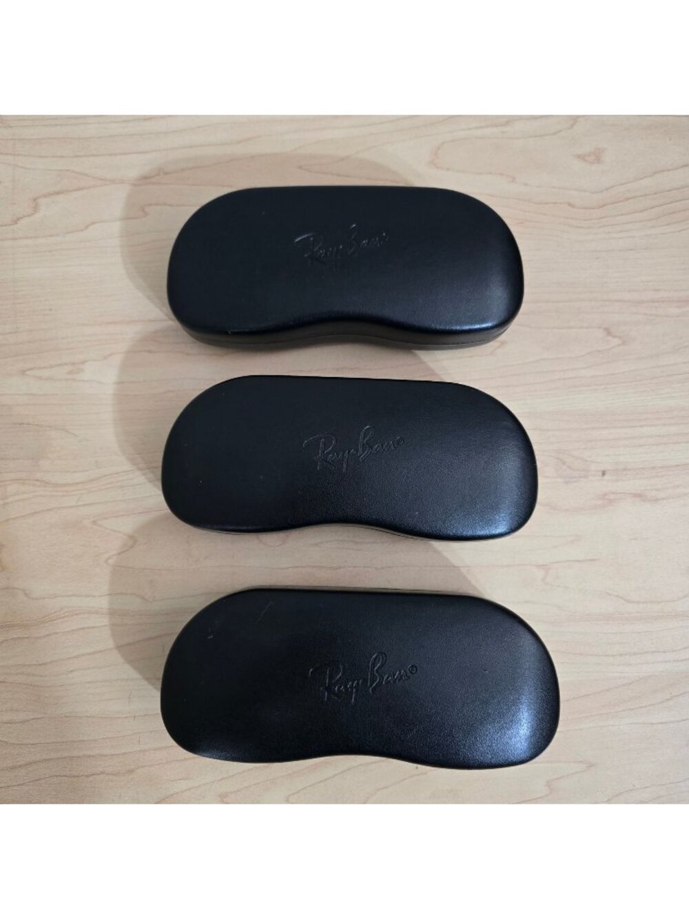 3 Ray-Ban Sunglasses Hard Cases Lot‎ of 3 Black Clamshell w/ Cleaning Cloth OEM